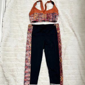 Free People Rust Orange & Black Printed Trim Sports Bra and Leggings Set